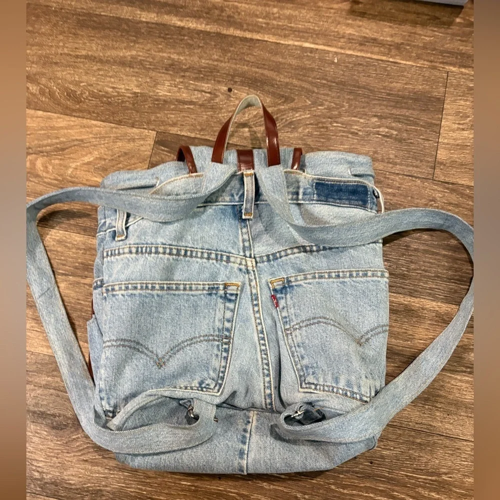 Vintage Levi’s Denim Rucksack Custom Made Backpack Bag Light Wash Handmade Y2K
